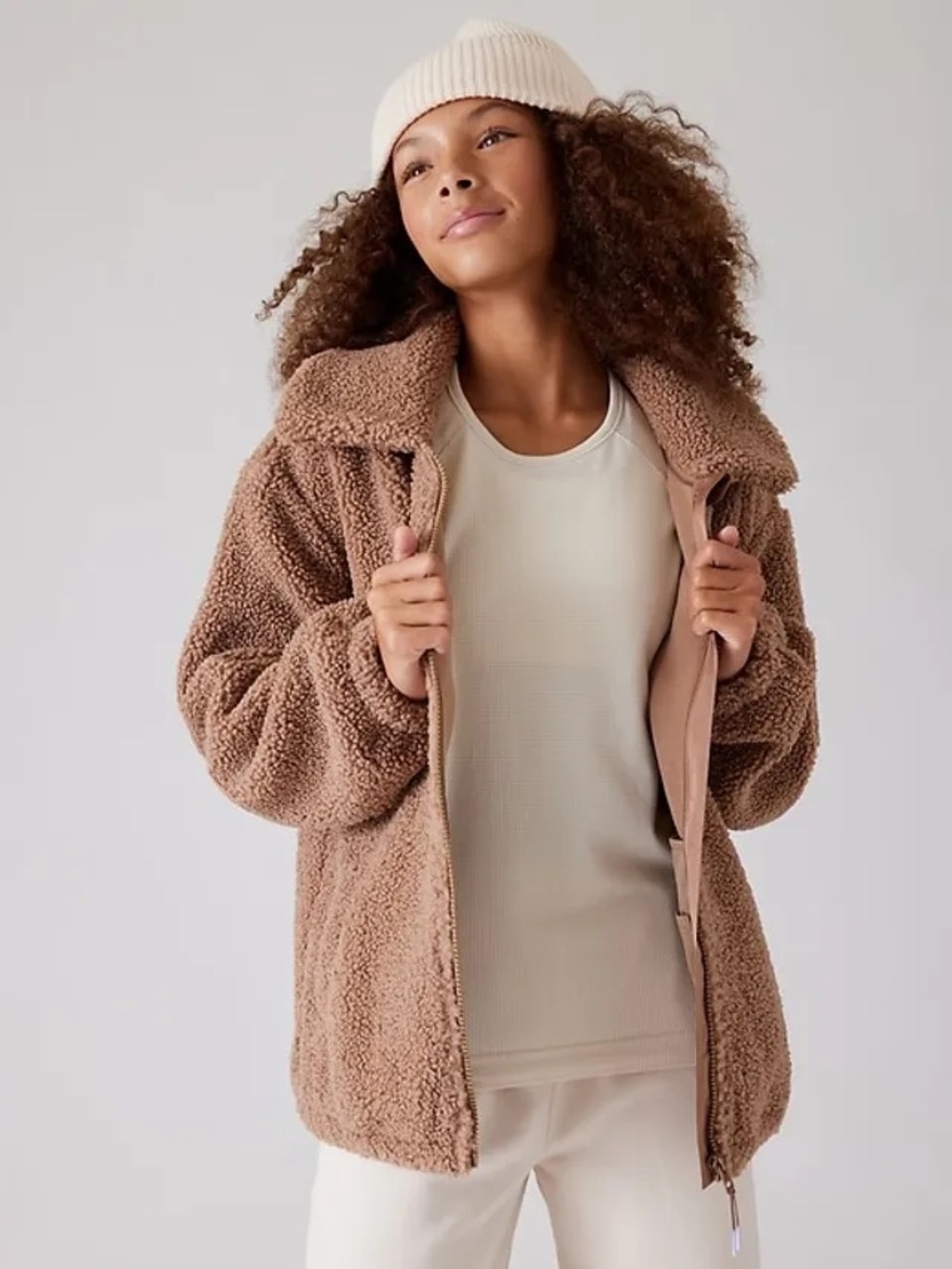 MOVING SALE: Athleta Girl Teddy Sherpa Zip Jacket in Brown